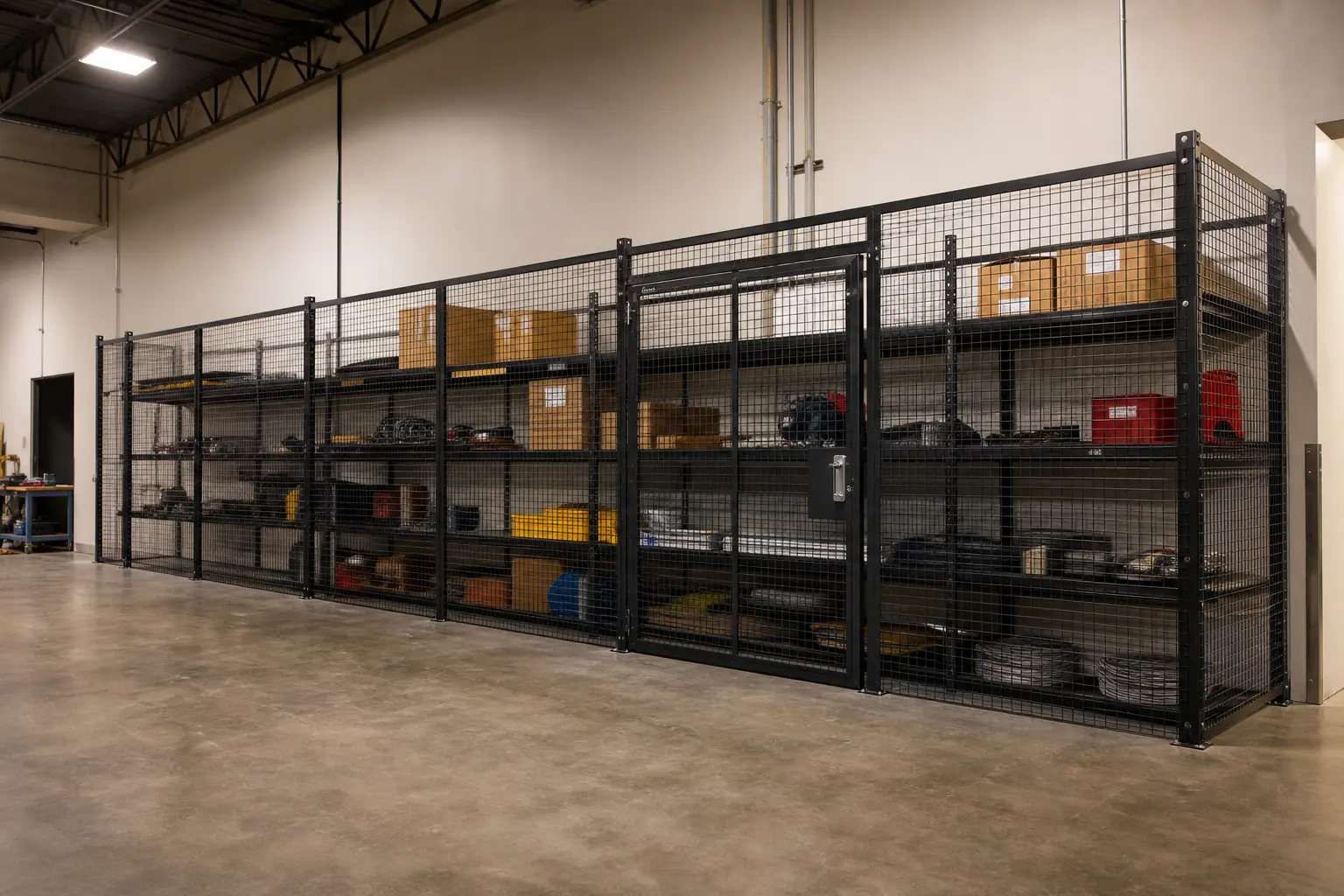 Wall-Mounted Wire Mesh Security Cage Storage Solution - professional view 1