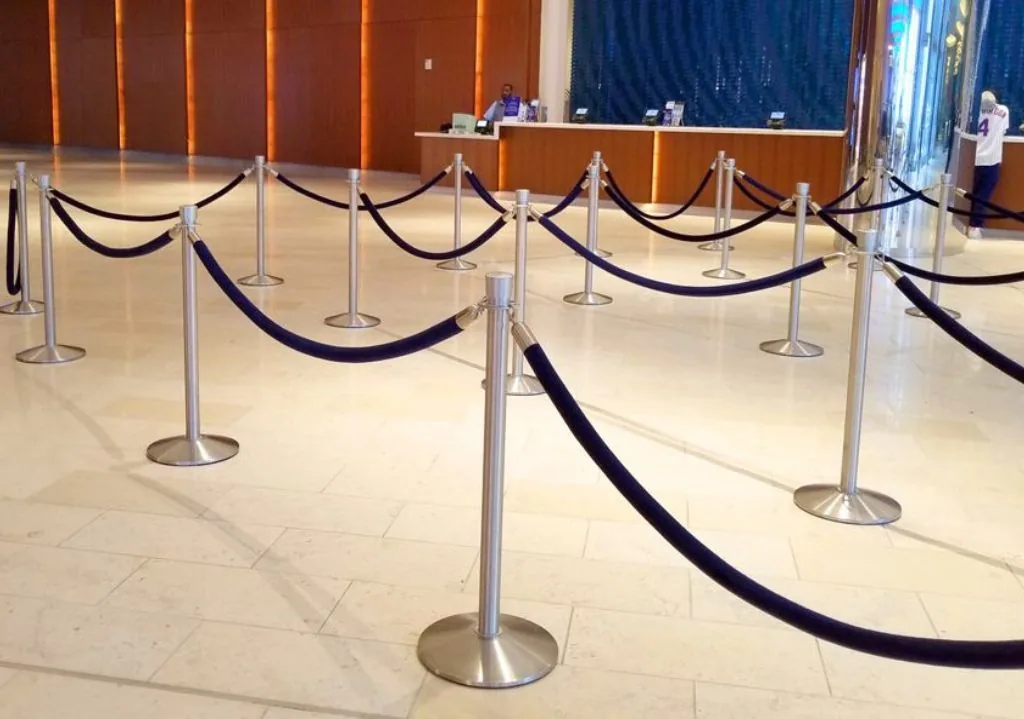Visiontron 300 Series premium retractable belt stanchion in polished stainless steel