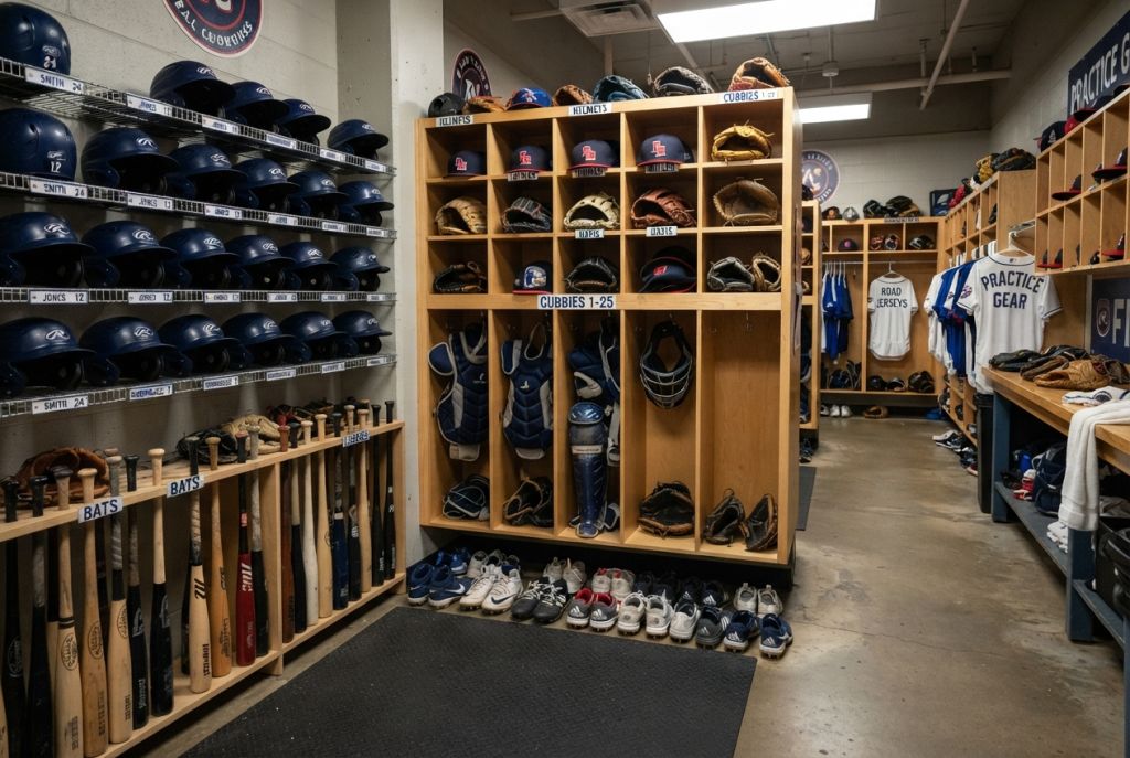 Baseball equipment storage room