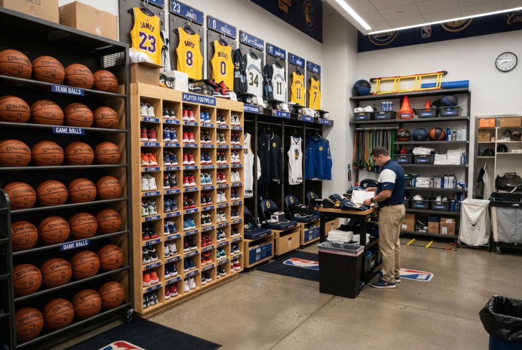 Basketball equipment storage room