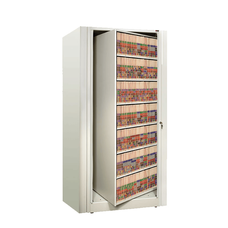 Datum EZ2 Rotary File Single Unit Open Showing Shelves
