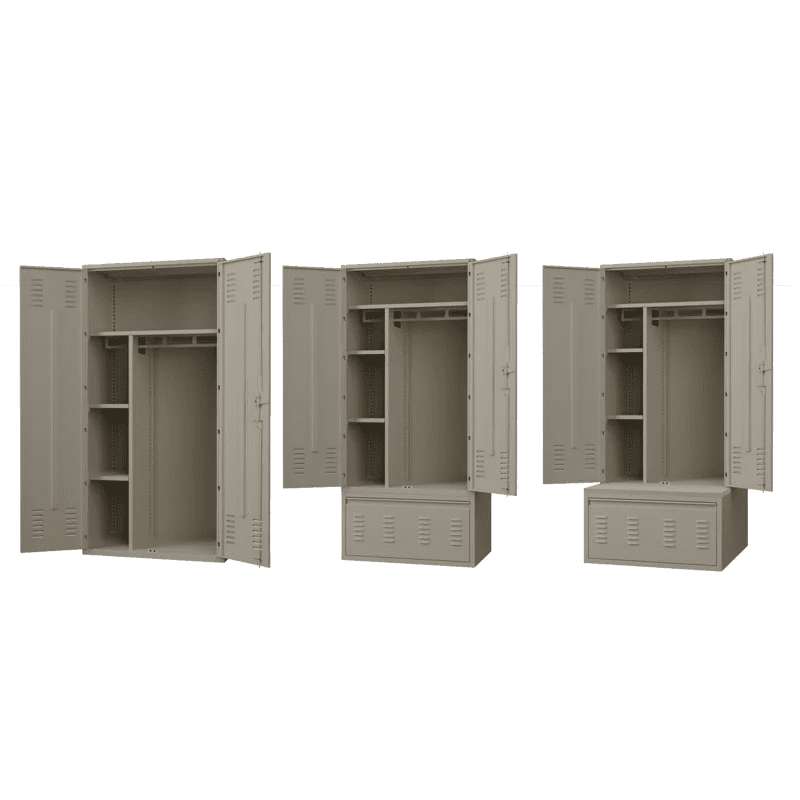 Metal personnel storage lockers with interior shelves