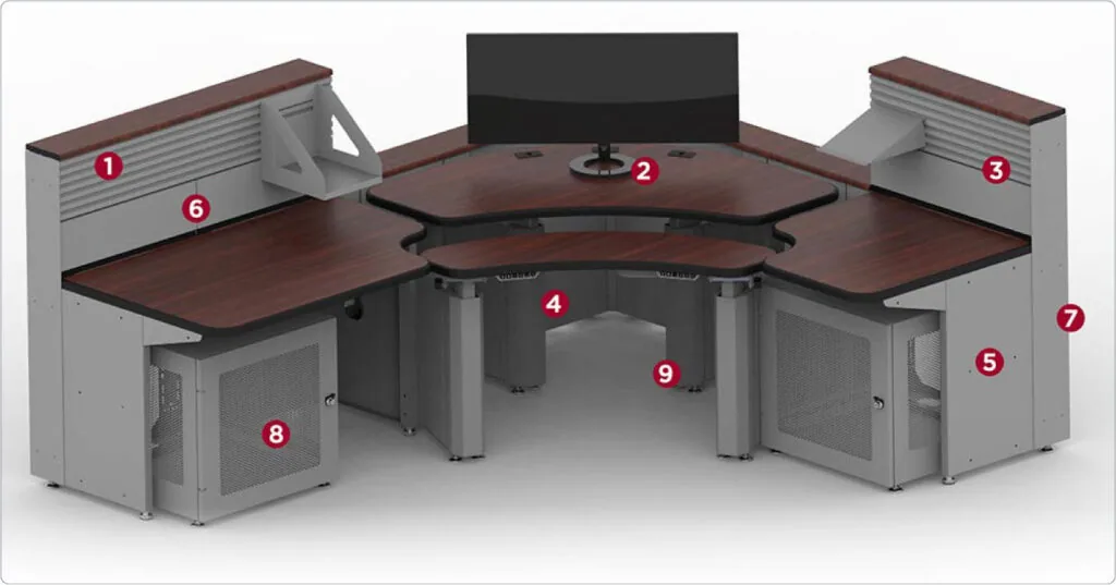 e-SystemsGroup Contour console with storage towers and work surface