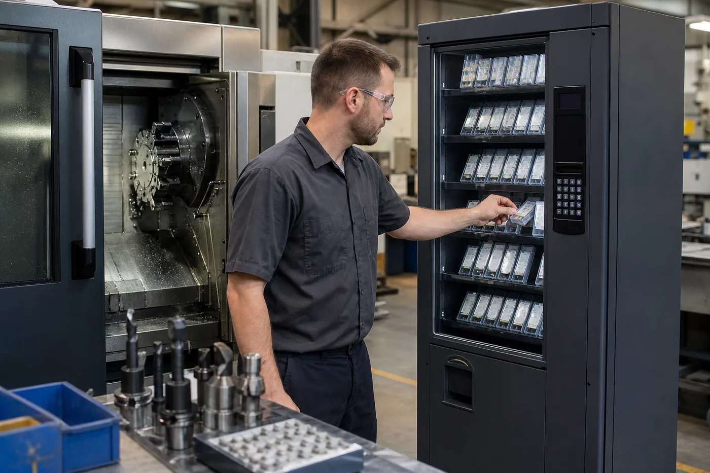 Industrial vending machine placed at the work cell to cut walk time