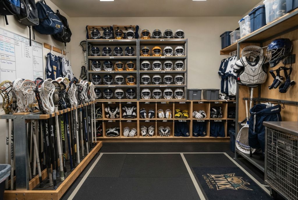 Lacrosse equipment storage room