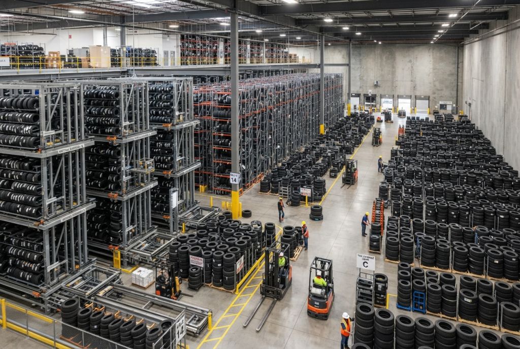 High-density maximum tire storage facility with vertical systems