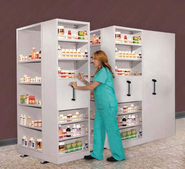 Healthcare pharmacy mobile shelving storage