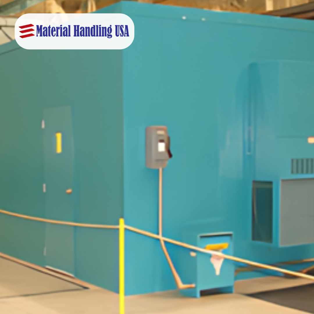 Panelized industrial enclosure with visible wall and door assemblies