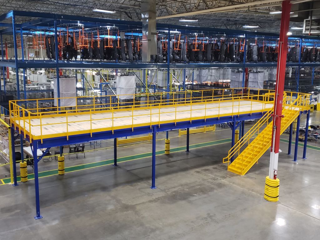 Structural steel mezzanine system in warehouse - Panel Built