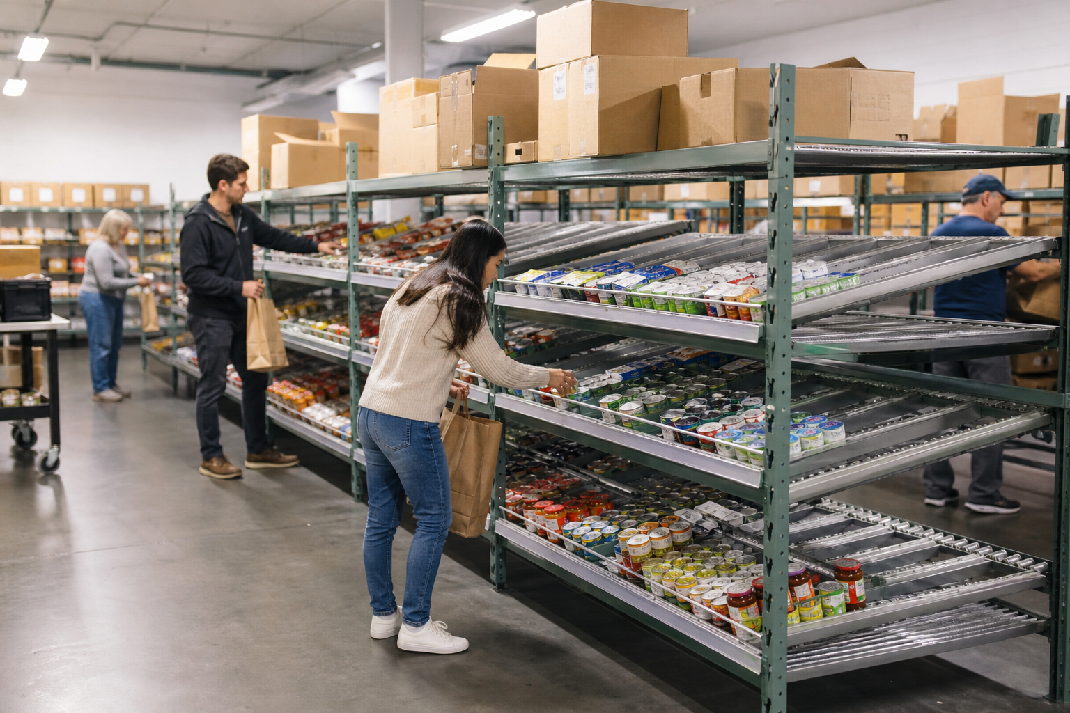 Wellston Center food pantry with SpanTrack Wheel Bed carton flow for organized grocery picking