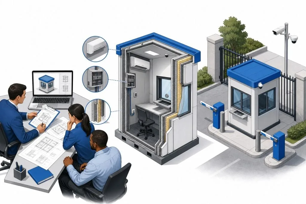 Illustration of the Material Handling USA guard booth design and specification process