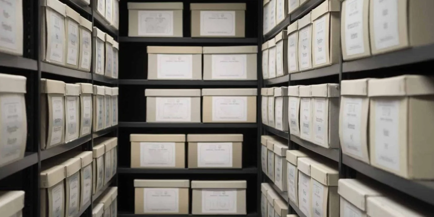 Dasco evidence storage room with organized archival boxes