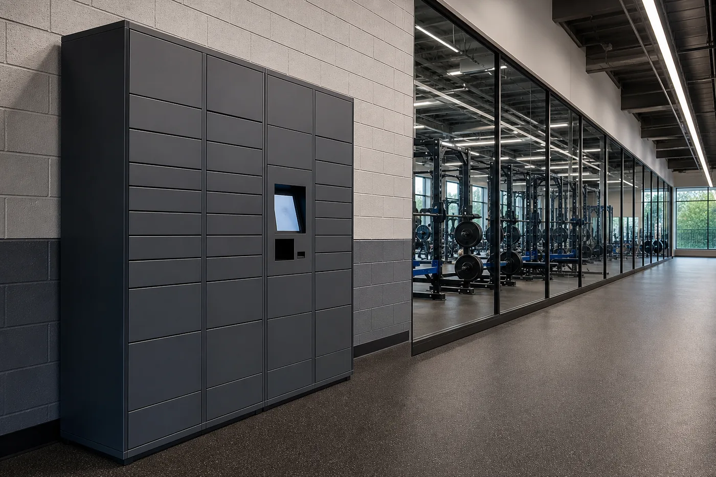 Electronic day-use lockers in a university athletic facility