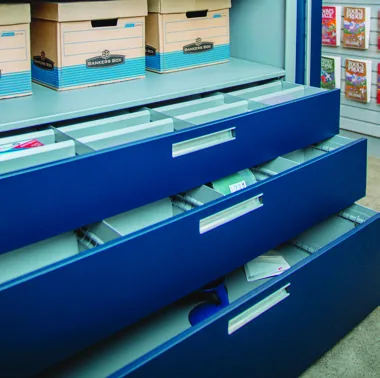 Aurora InterActivwall drawer accessory unit with adjustable dividers organizing classroom supplies