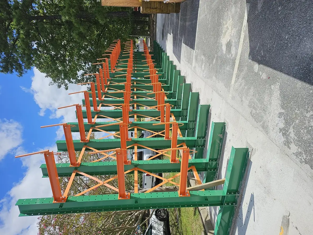 Outdoor cantilever rack columns and arms installed under open sky for long material storage