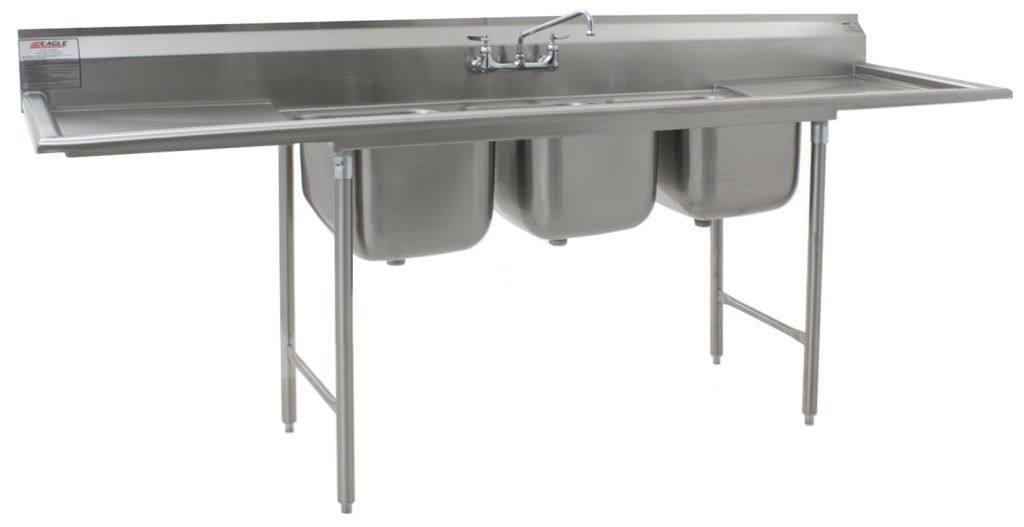 414 series commercial sink with 14 inch deep drawn bowls and high backsplash