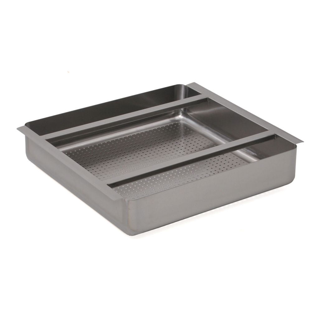 Stainless prerinse basket with slide bar for a dishtable prerinse sink