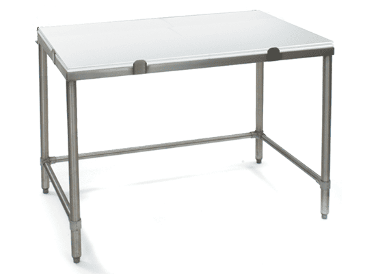 Poly top chopping table with square stainless steel tubular frame