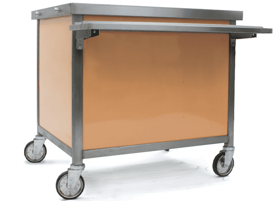 Director's Choice mobile cashier stand with locking cash drawer and grommeted cord hole