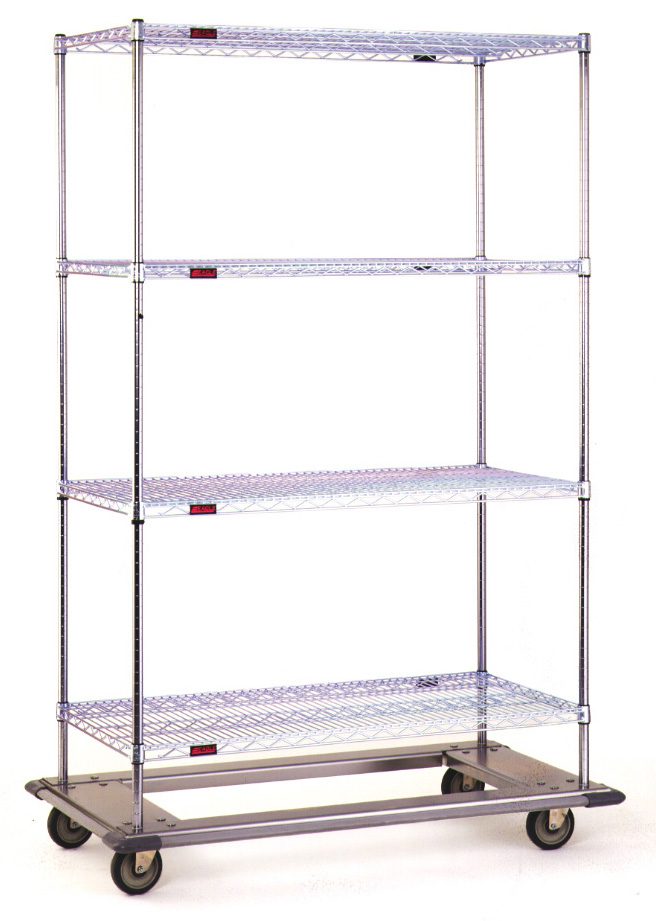 Dolly truck with four wire shelves and wrap-around bumper