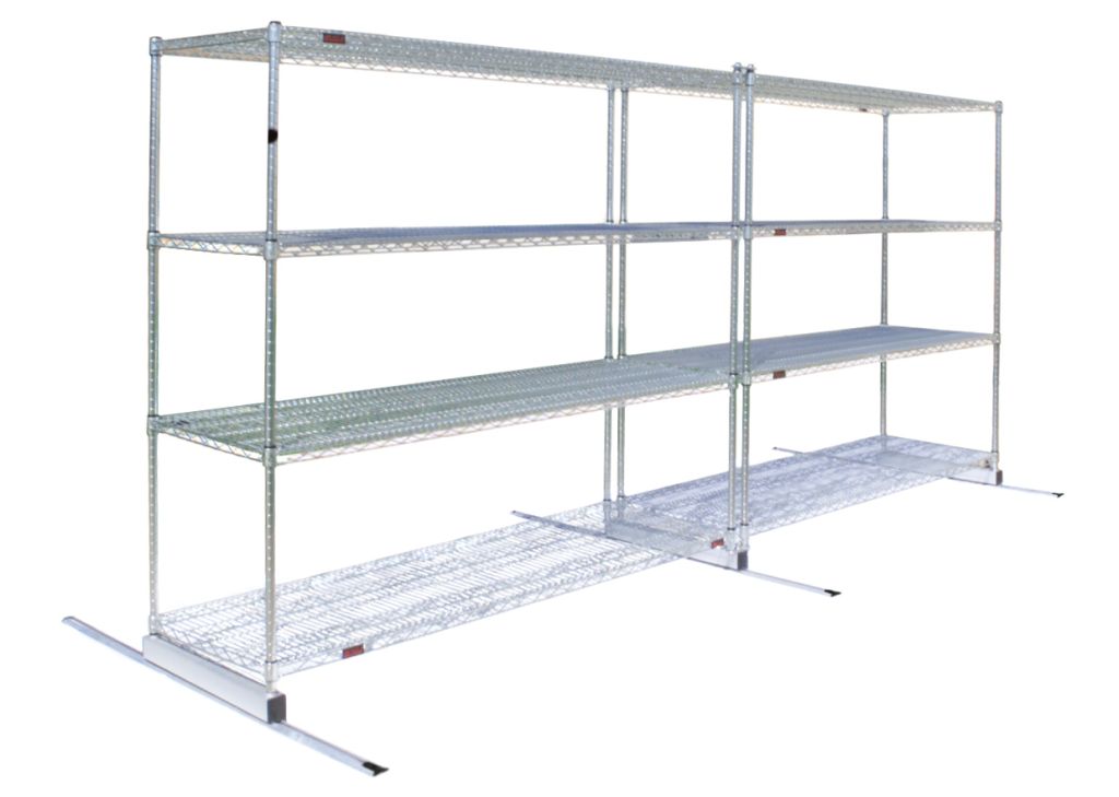 Double deep high density mobile shelving system for laboratory consumable storage