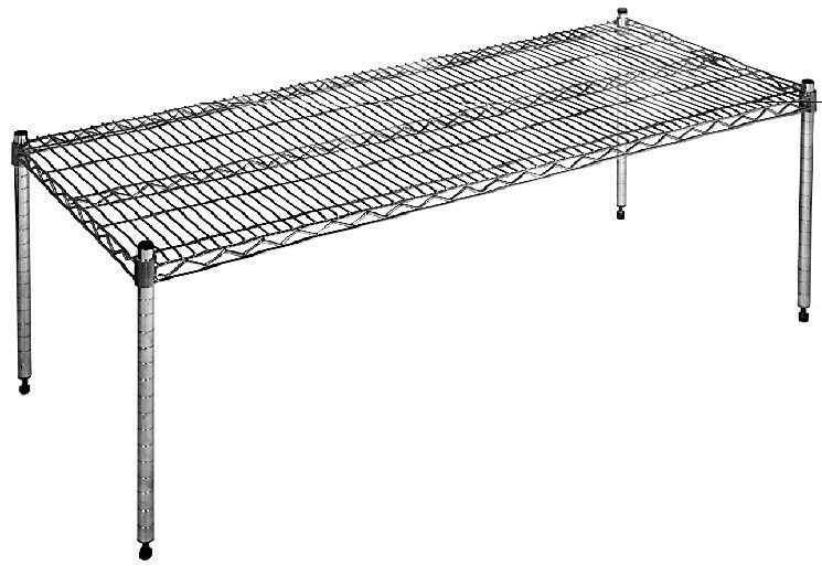 Wire dunnage platform keeping bulk laboratory cases off the storeroom floor
