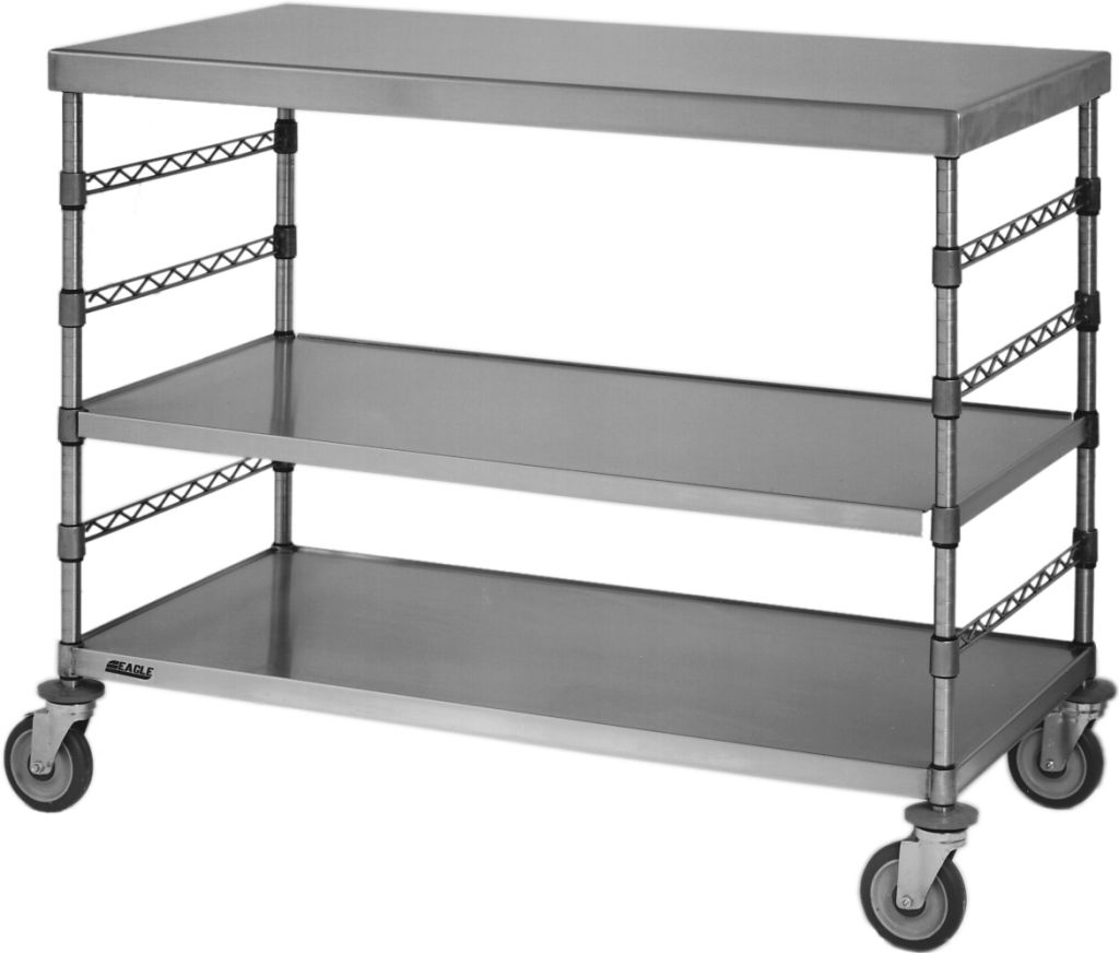 Open surgical case cart in type 304 stainless steel with removable center shelf
