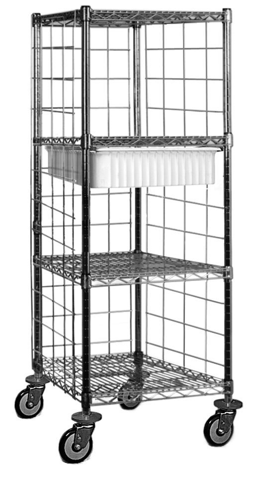 Open wire stainless case cart for transporting gowning supplies and instrument trays