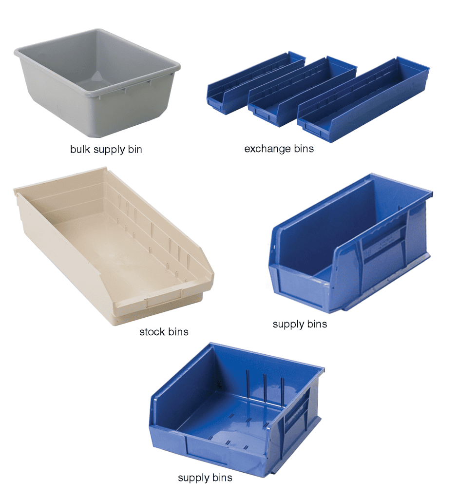 Stackable polypropylene bins with label slots for laboratory consumable storage