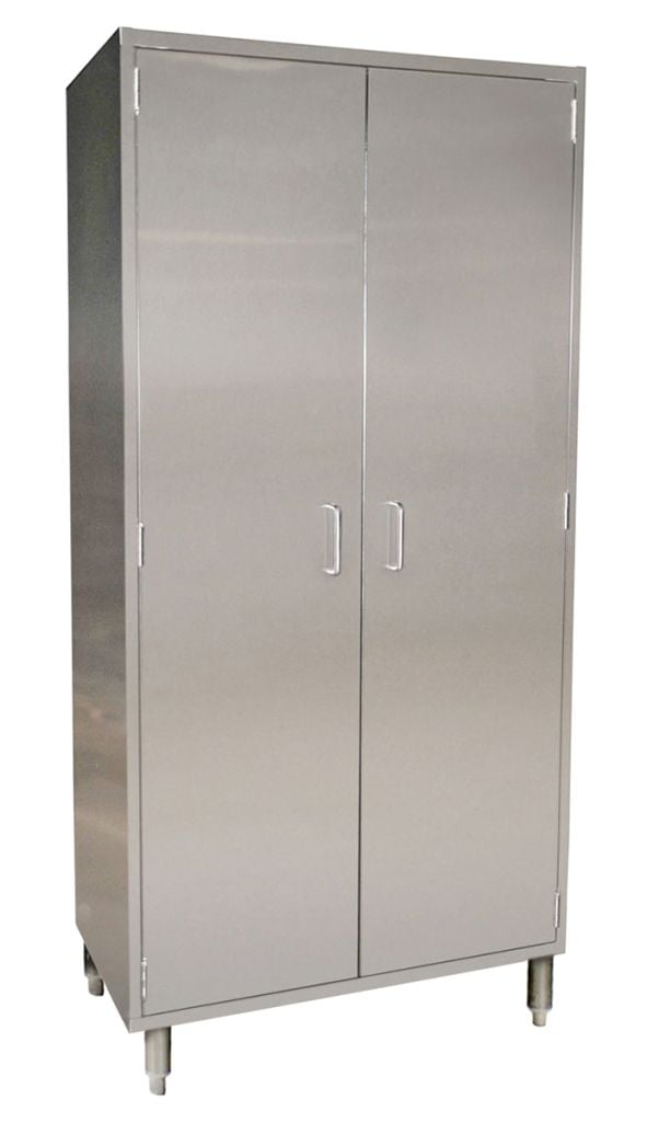 Mobile stainless steel storage cabinet with sloped top for laboratory consumables