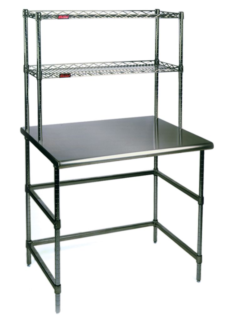 Adjustable laboratory work surface system with wire overshelves on numbered posts