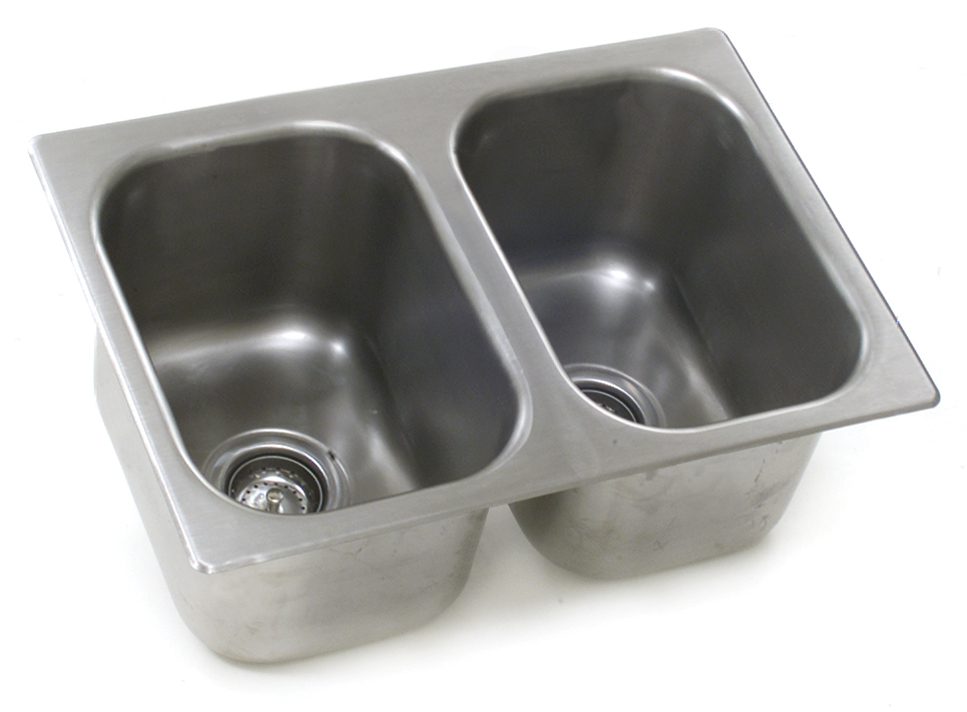 Drop-in stainless steel sink installed in a laboratory countertop
