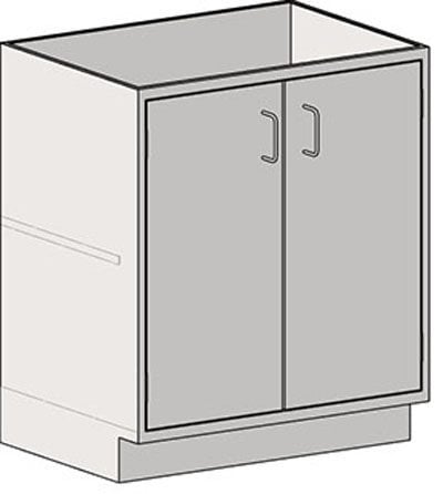 Standing-height lab base cabinet with full-height hinged doors and adjustable shelf