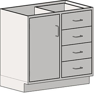 Stainless laboratory drawer base cabinet for instrument and reagent storage