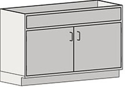 Stainless steel sink base cabinet for a laboratory wet bench
