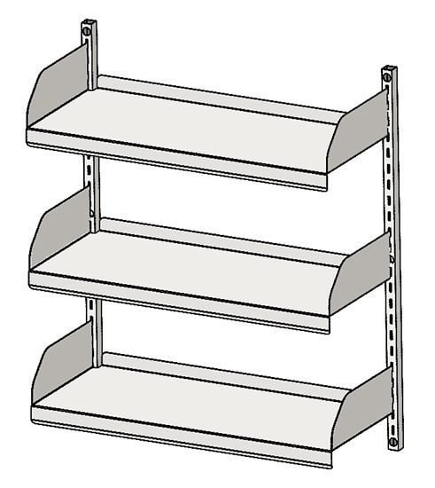 Eagle MHC laboratory wall shelf system with upturned bookends and notched uprights