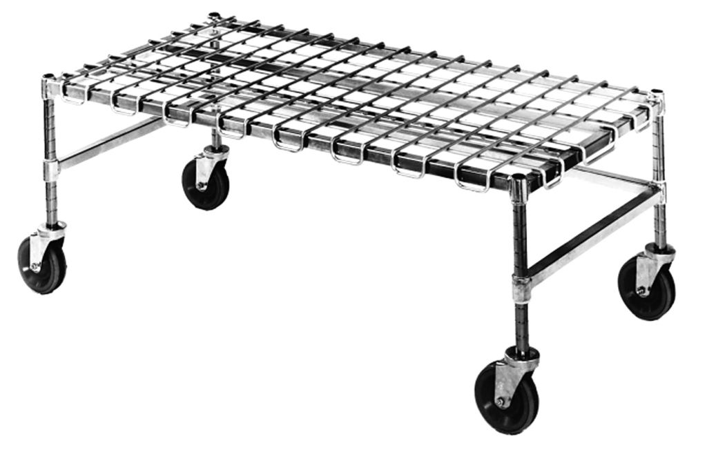 Mobile wire dunnage rack for solvent drums and bulk lab cases