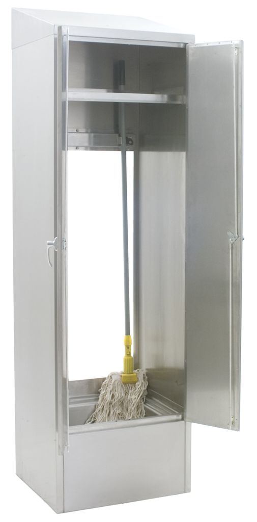 Stainless steel mop sink storage cabinet for laboratory janitorial closets