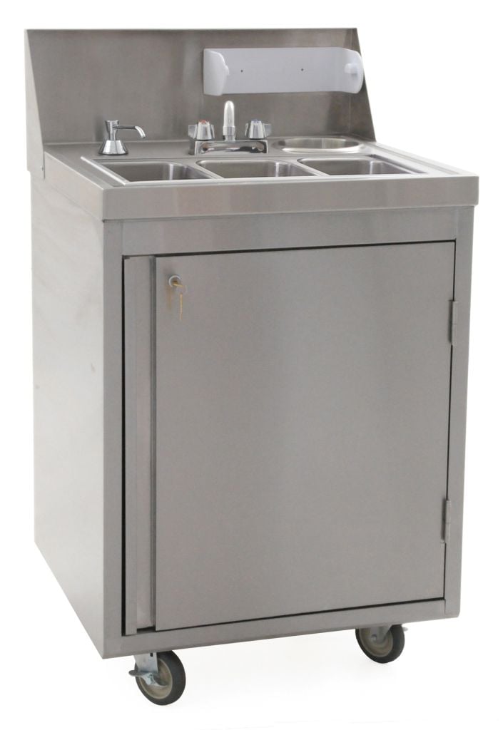 Portable stainless steel hand sink cabinet with fresh and waste water tanks