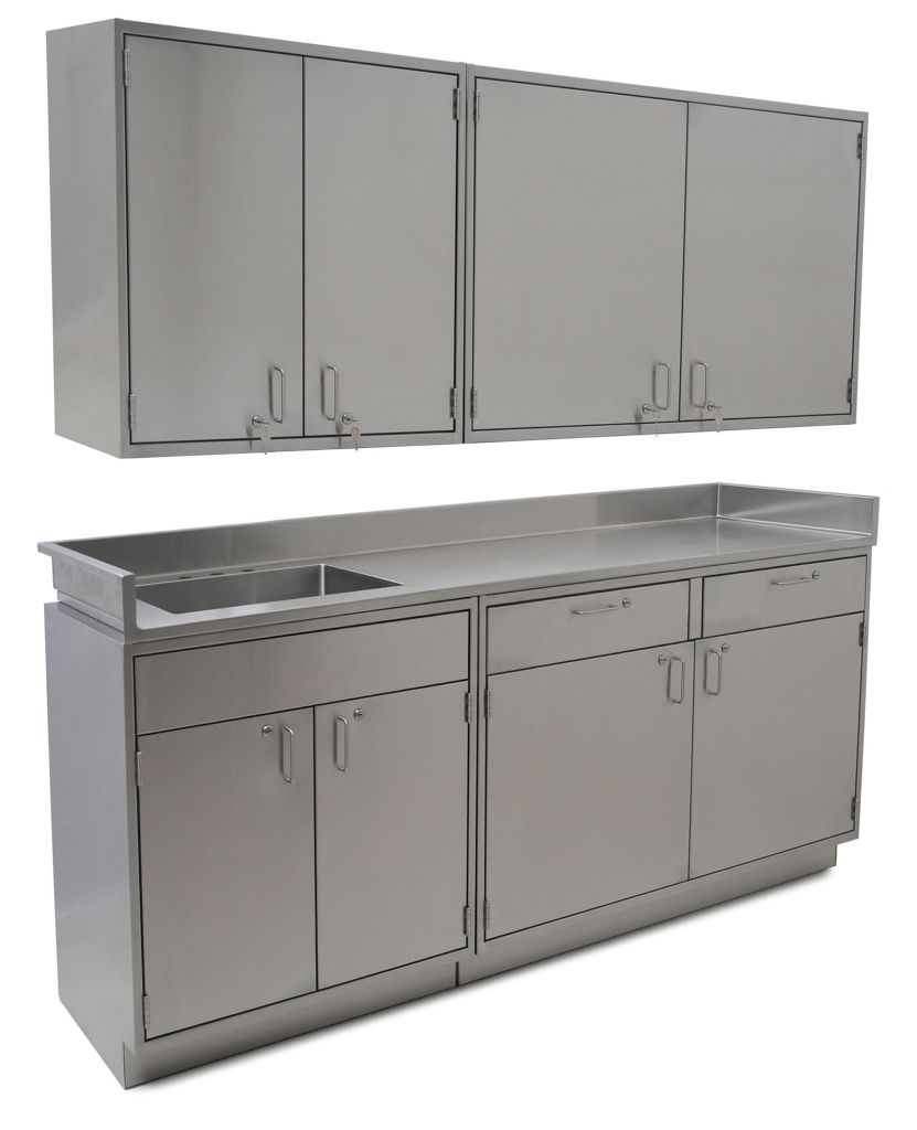 Eagle stainless inset wall and base casework for cleanroom and gowning areas