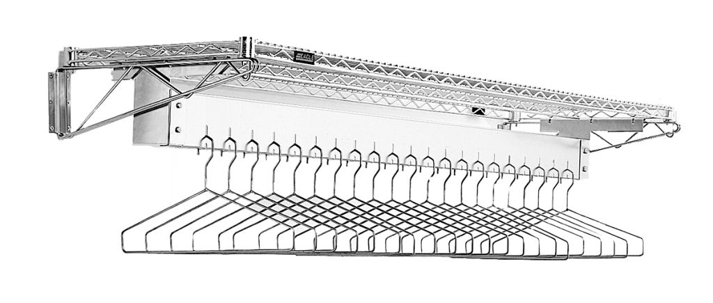 Eagle wall mount gowning rack with hanger slots for cleanroom frocks