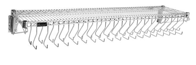 Wall mount gowning rack with hooks for lab coats and cleanroom garments
