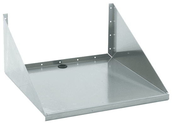 Wall mounted stainless microwave shelf with marine counter edge