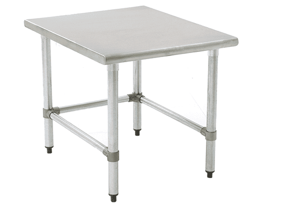 Stainless steel mixer stand with adjustable undershelf for a bakery mixer