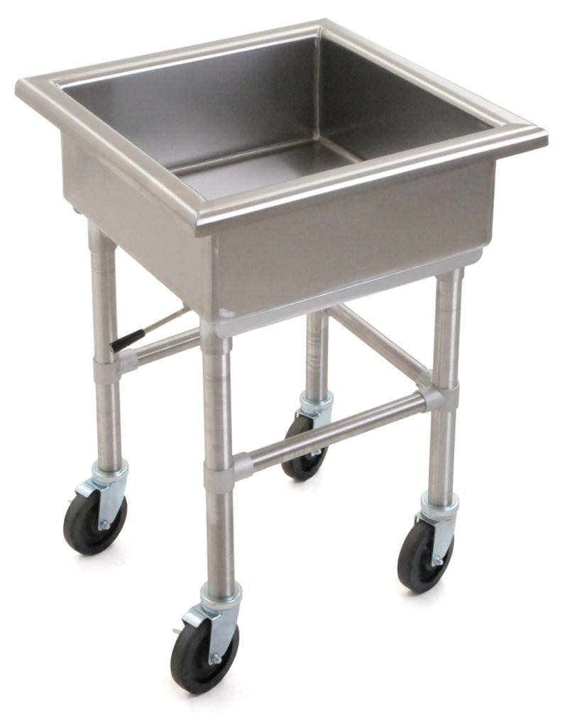 Mobile soak sink on casters for pot washing in a commercial dish room