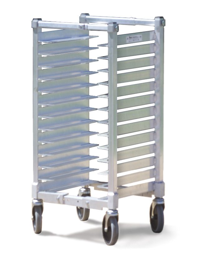 Aluminum pizza pan rack with adjustable two-inch slide spacing