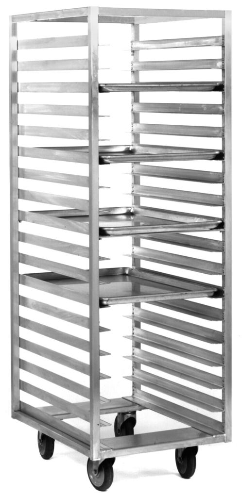 Roll-in refrigerator rack sized to walk-in and roll-in cooler cavities