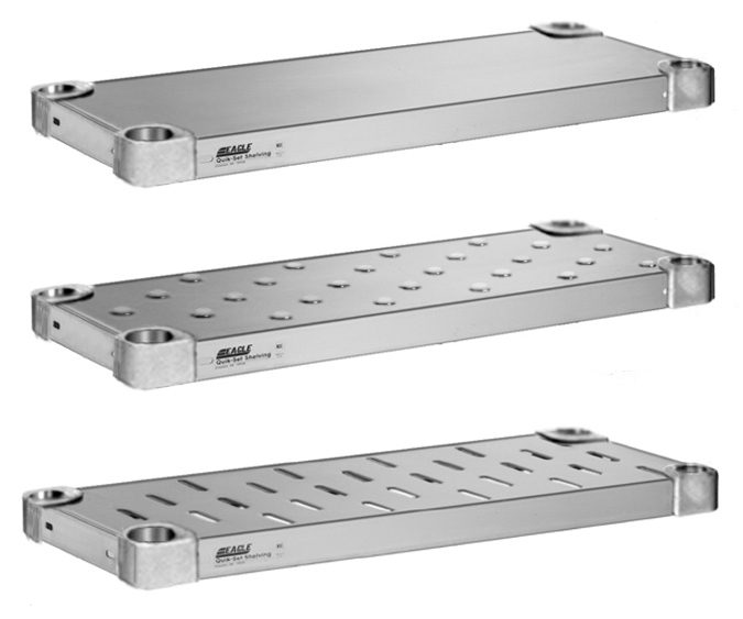 Solid stainless steel shelving unit for kitchen dry storage