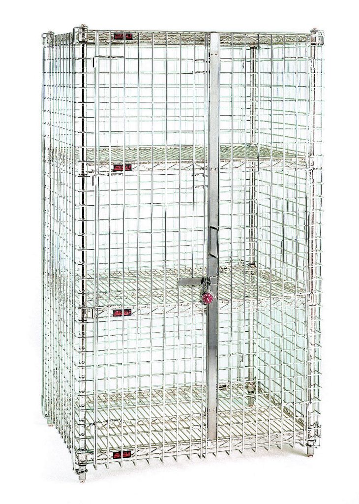 Locking security shelving unit with double doors for liquor and high-value stock