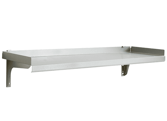 Snap-N-Slide solid stainless wall shelf with rolled front edge